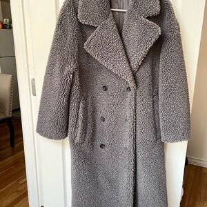 Zara Women's Gray Double-Breasted Teddy Coat